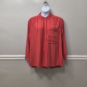 Free PeopleWe The Free Women's Linen Blend Coral Stripe Tunic Top XL Hippie Boho